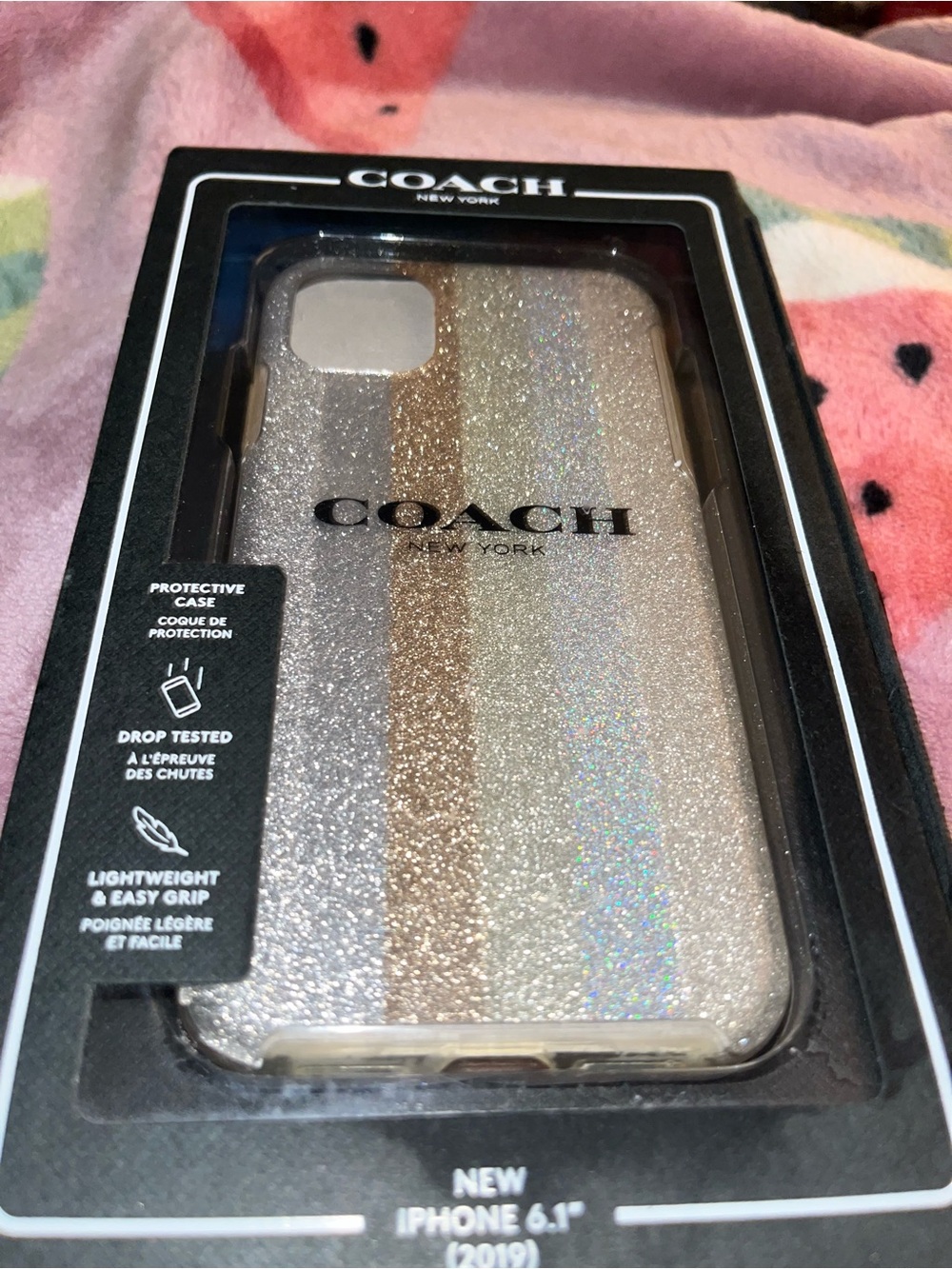 COACH Glitter Stripe iPhone 6.1 (2019) Case in Silver and Gold